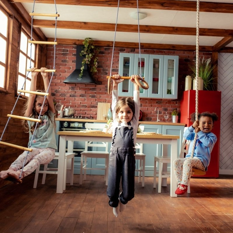 3-in-1 Swings Set: Rope Ladder + Gymnastic Rings + Disc Rope Swing