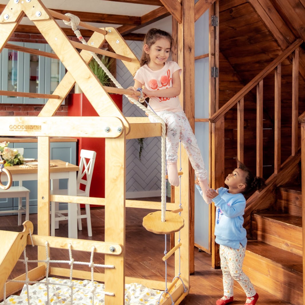 3-in-1 Wooden Playhouse with Swings and Seesaw