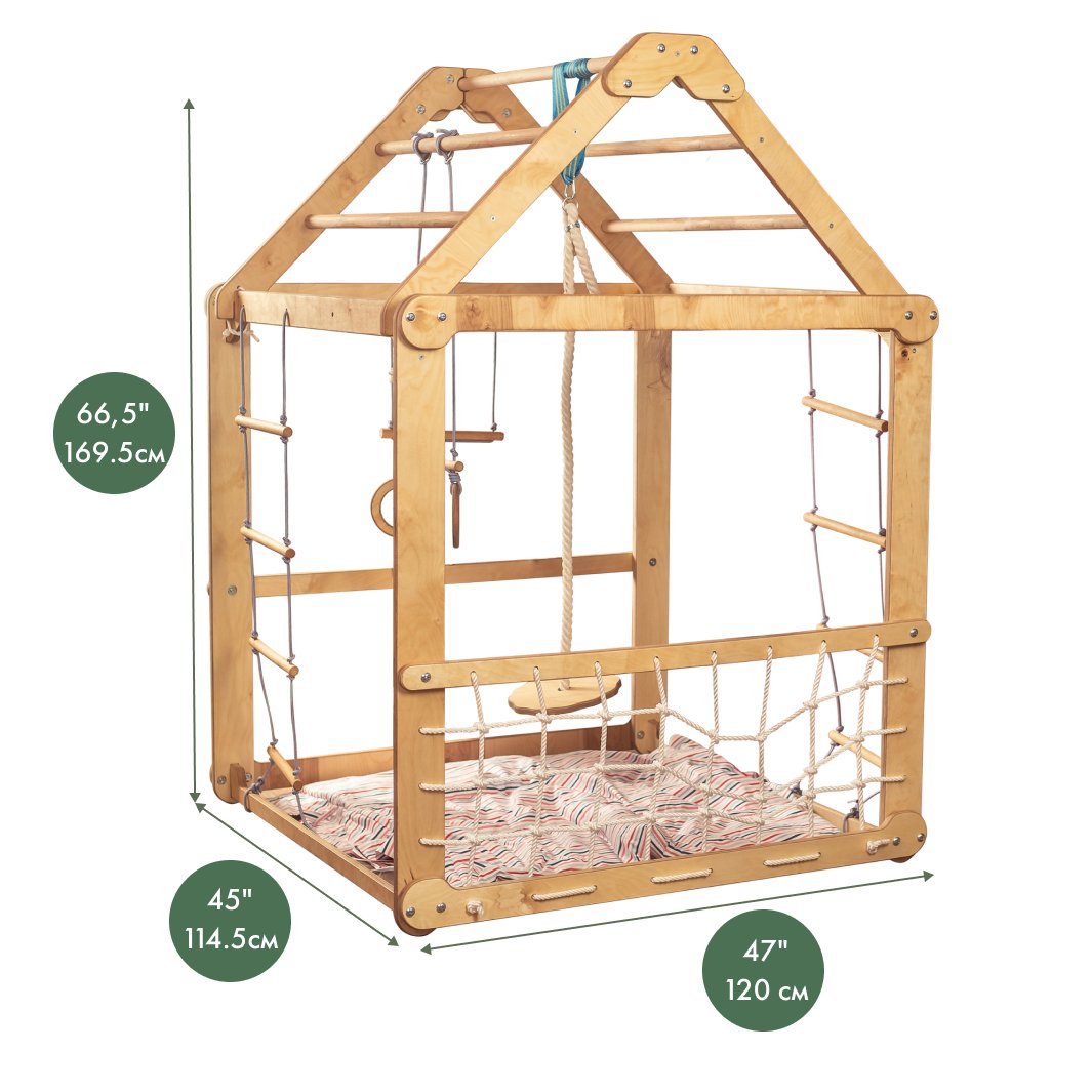 3-in-1 Wooden Playhouse with Swings and Seesaw