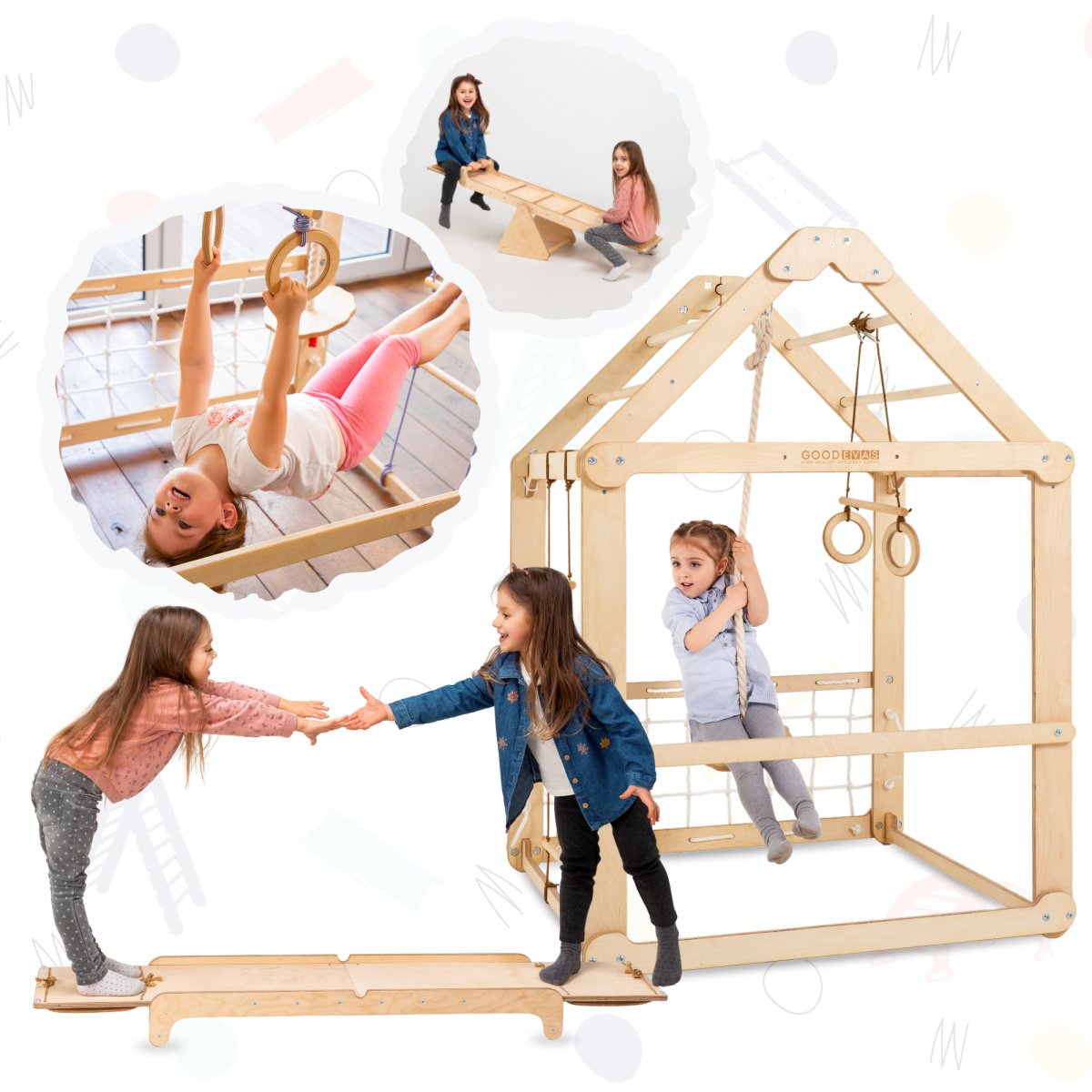 3-in-1 Wooden Playhouse with Swings and Seesaw