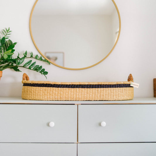 Midnight Stripe Handwoven Changing Basket