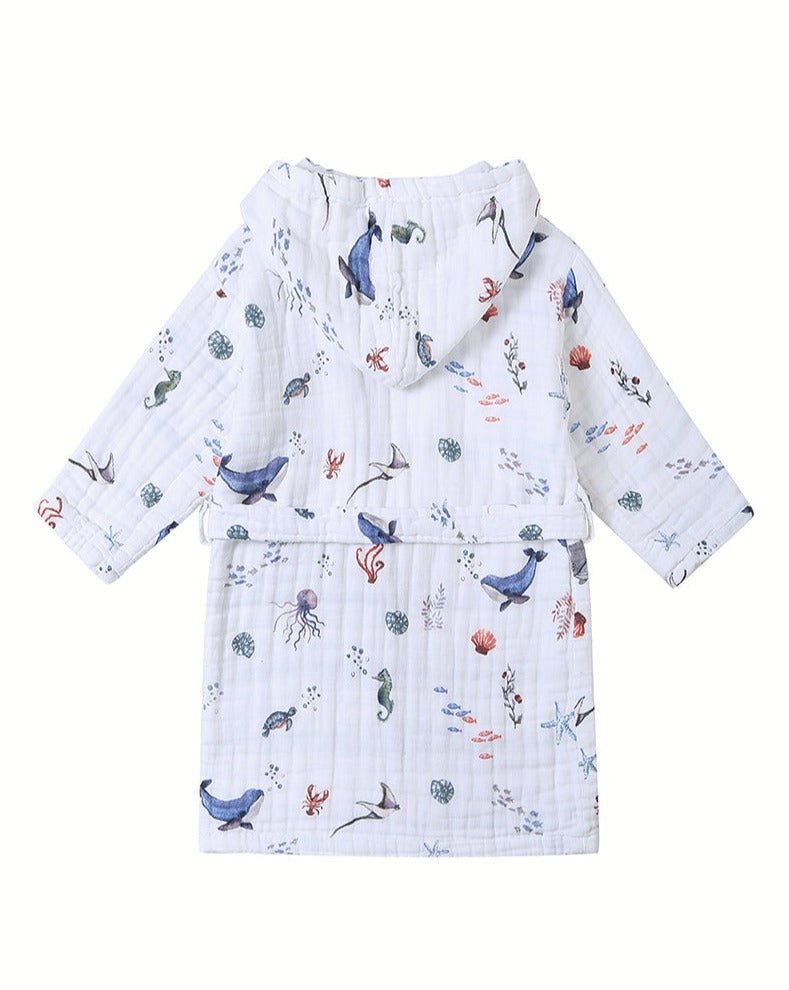 Kids Hooded Muslin Robe - Under the Sea