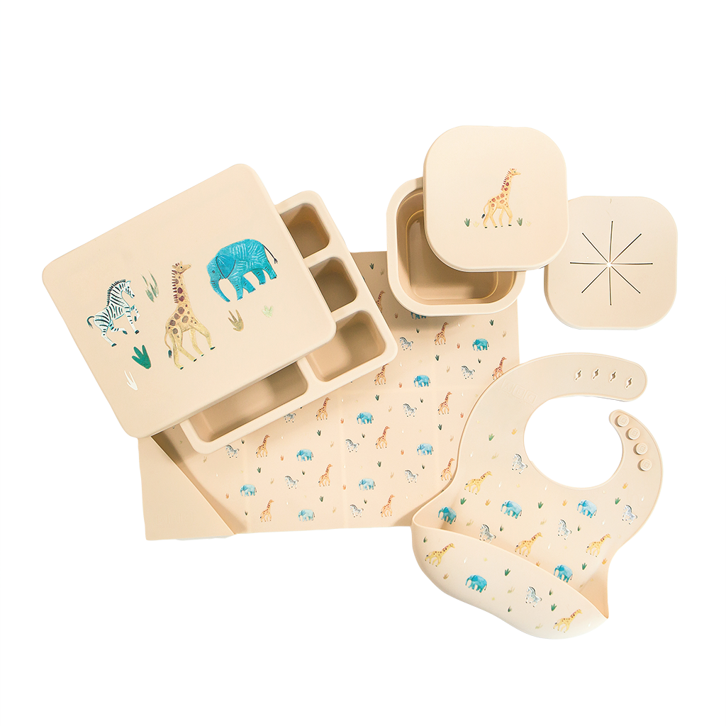 Silicone Mealtime Bundle Safari Warm Cream