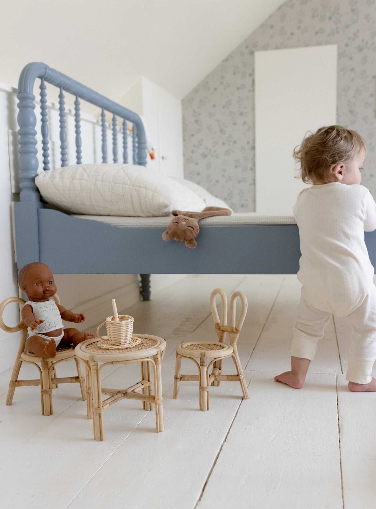 Rattan Mini Bunny Doll Chair Set