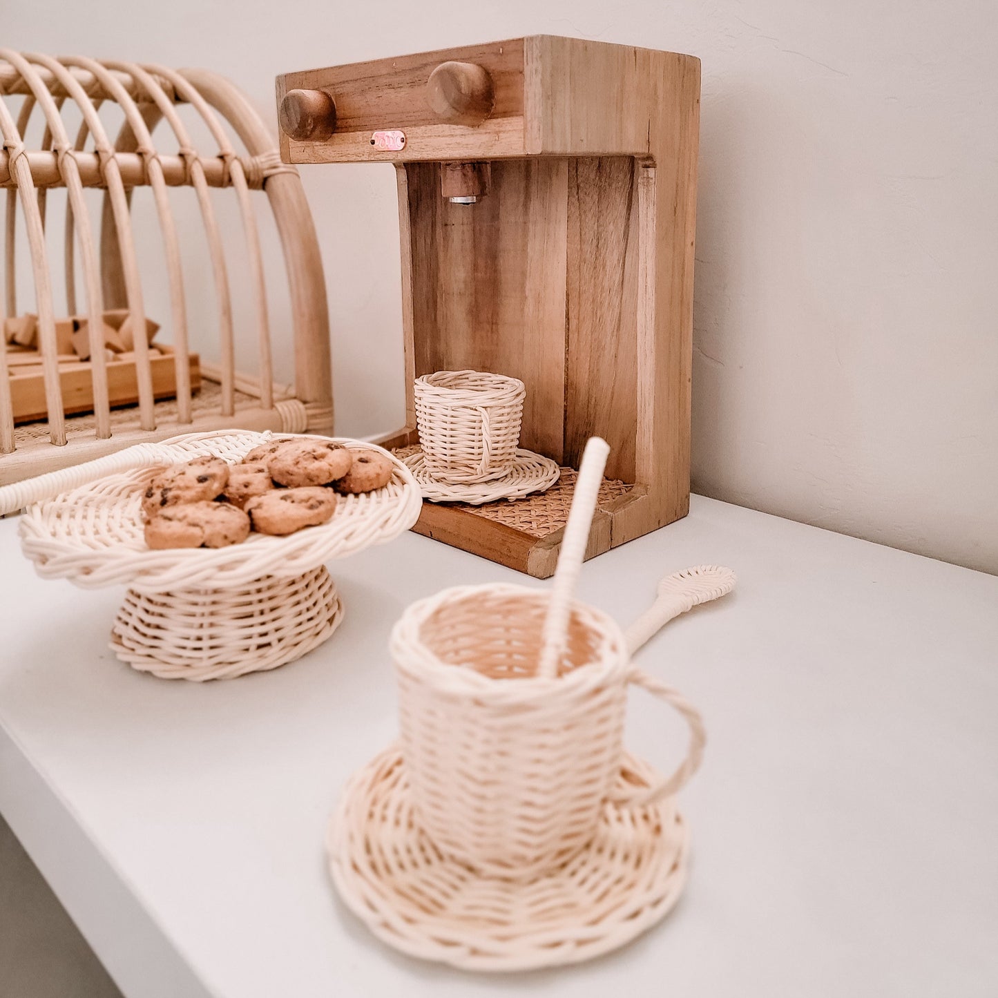 Wicker Toy Coffee and Cake Set