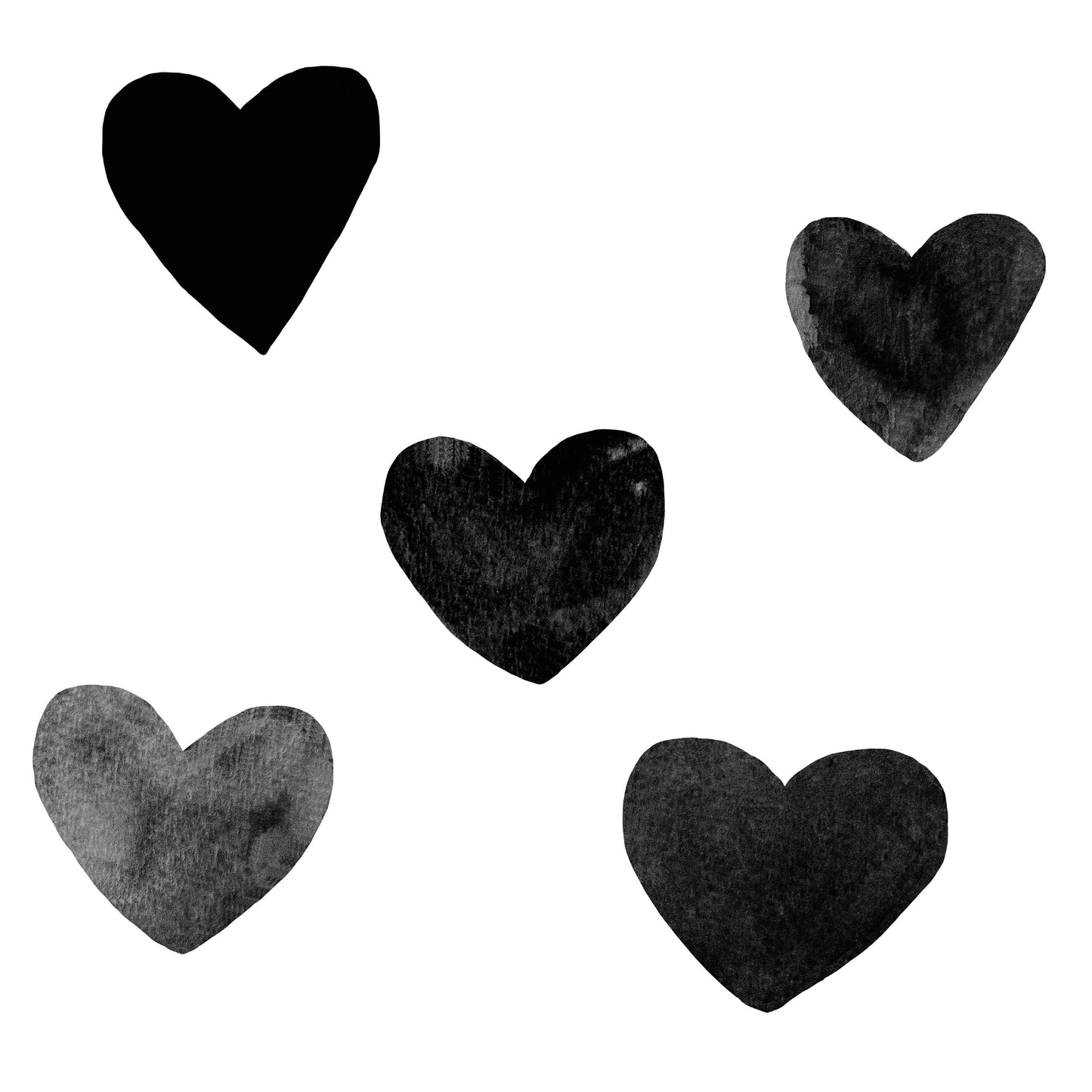 Watercolor Black Hearts Wall Decals
