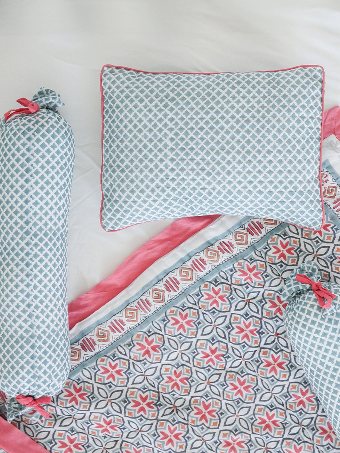 Block-Print Crib Quilt in Seminyak Pink