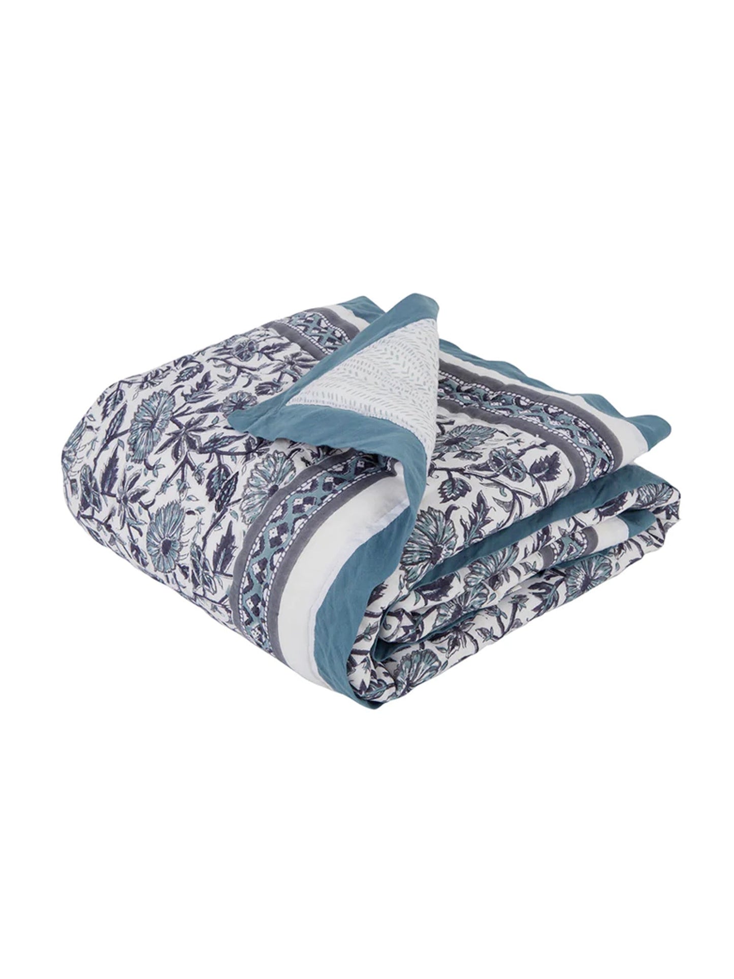 Block-Print Crib Quilt in Provence Blue