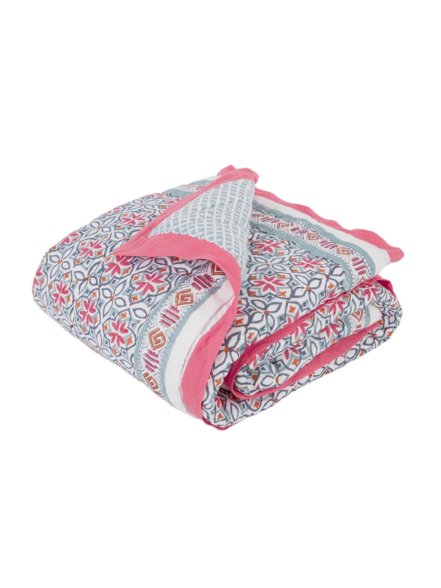 Block-Print Crib Quilt in Seminyak Pink