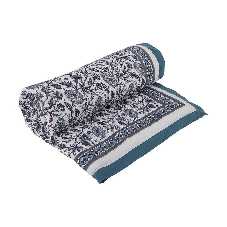 Block-Print Crib Quilt in Provence Blue