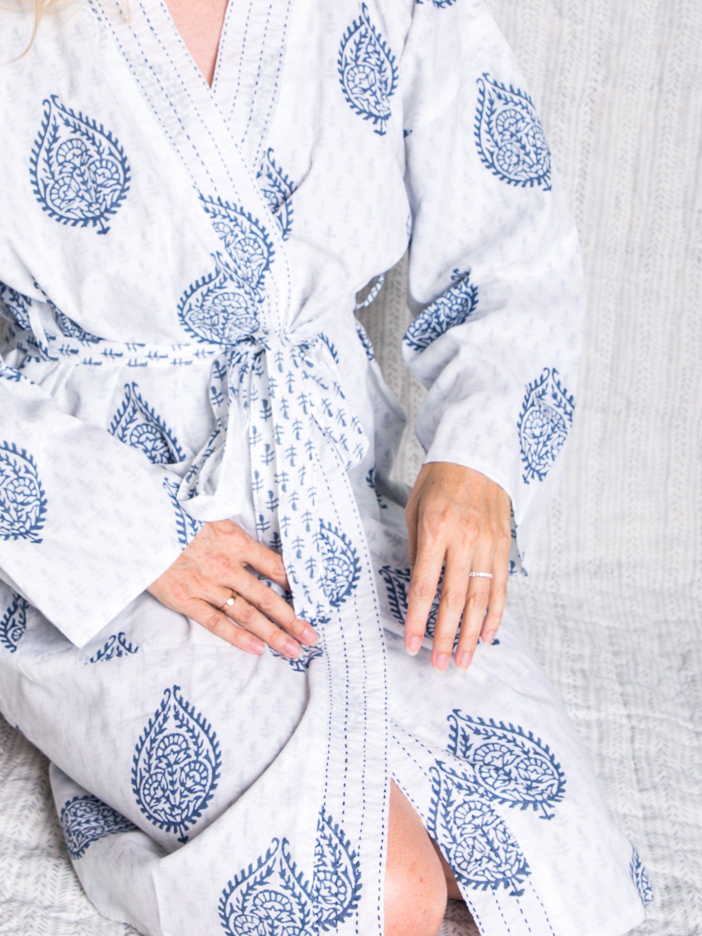 Women's Block Printed Reversible Robe - Fort