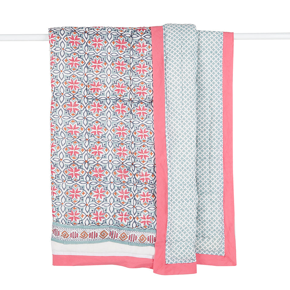 Block-Print Crib Quilt in Seminyak Pink