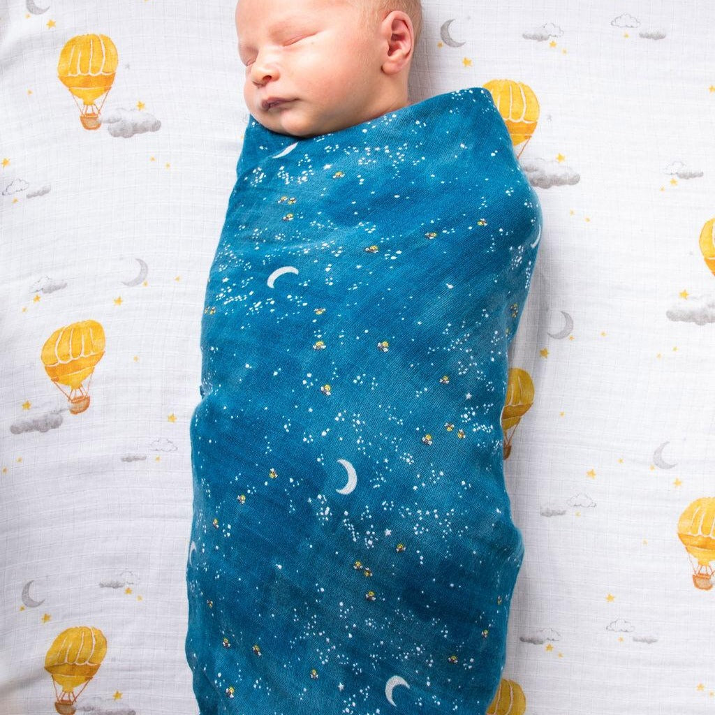 Organic Swaddle Set - Fly Me to the Moon (Starry Night & Hot Air Balloon)