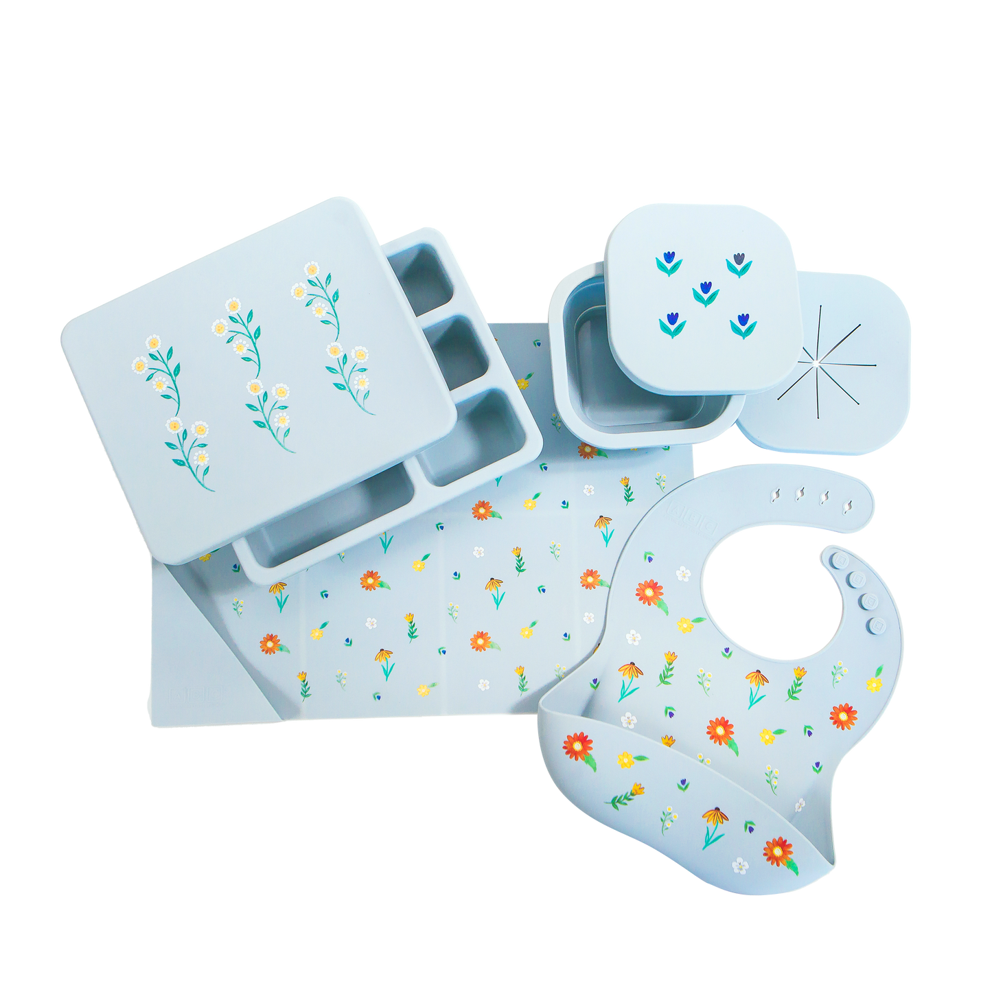 Silicone Mealtime Bundle Wildflower Chambray Blue