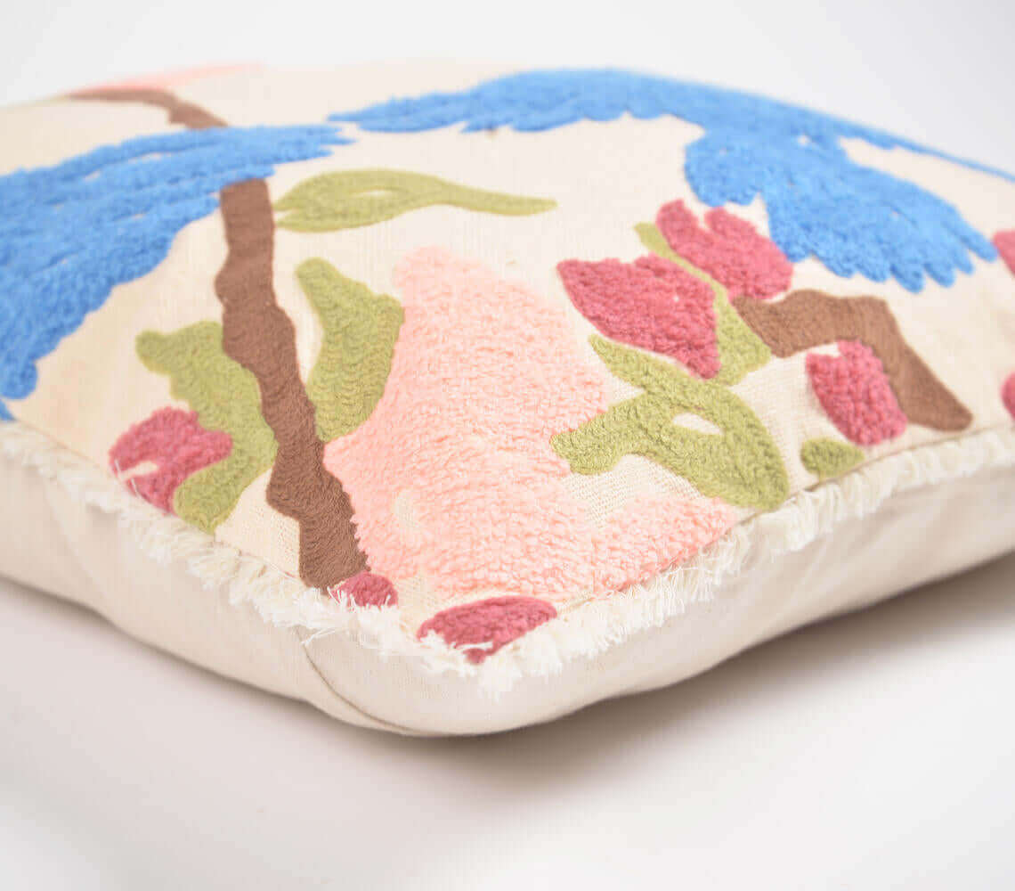 Curated by MERRIMiNT - Blue Bird Embroidered & Tufted Pillow Cover at MERRIMiNT