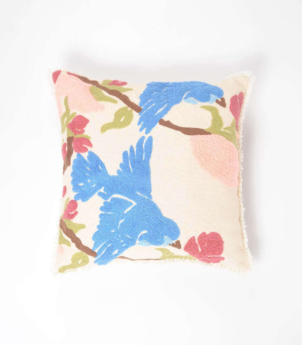 Curated by MERRIMiNT - Blue Bird Embroidered & Tufted Pillow Cover at MERRIMiNT