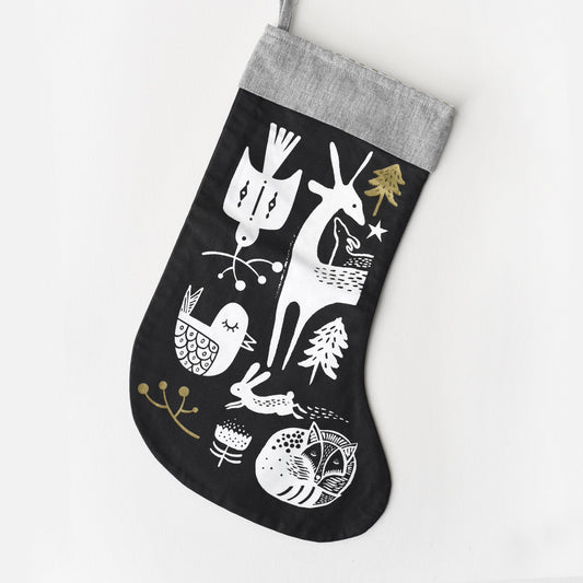 Winter Animals Stocking - White on Black