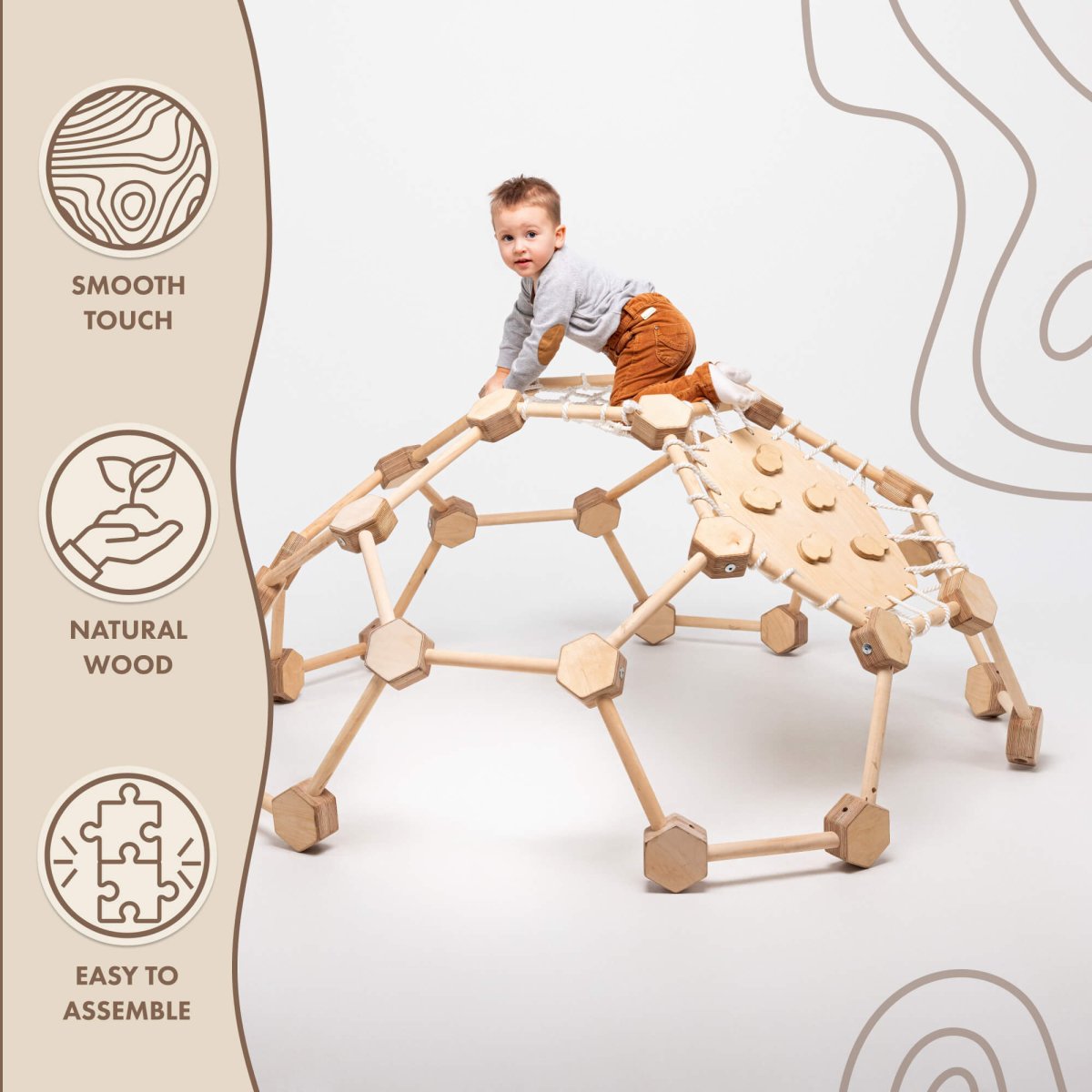 Wooden Climbing Dome for Kids Ages 2-6