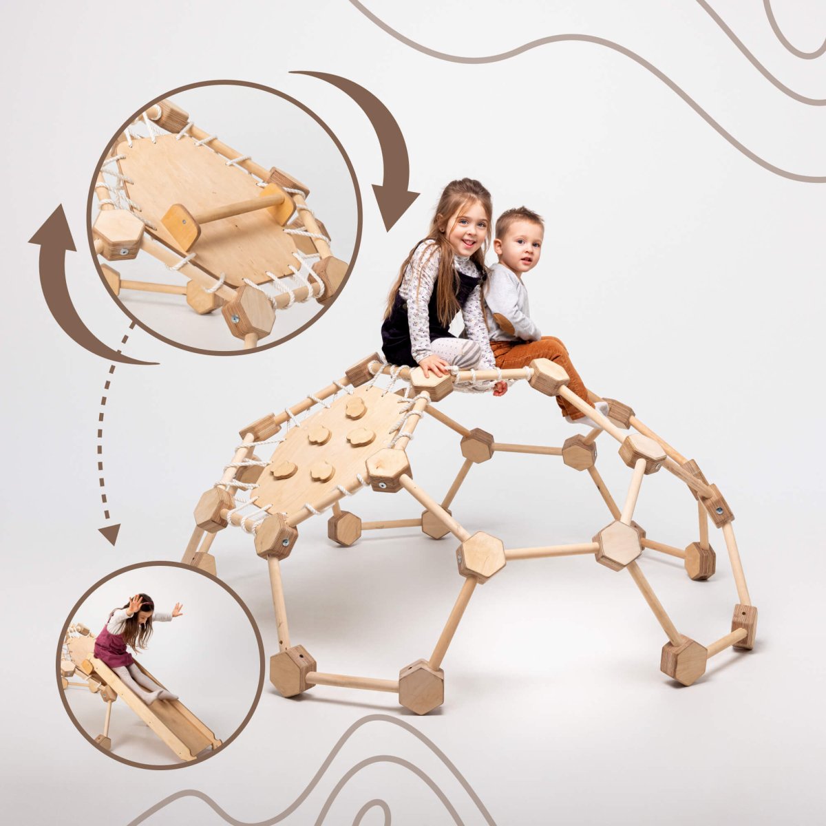 Wooden Climbing Dome for Kids Ages 2-6