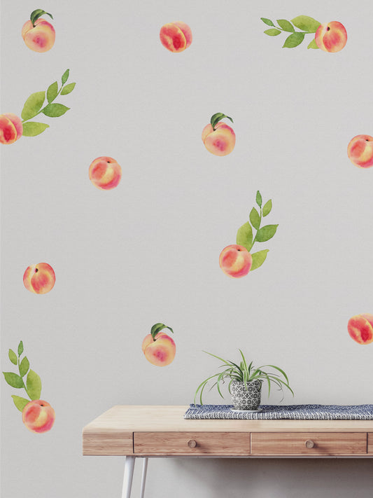 Watercolor Peaches and Leaves Wall Decals