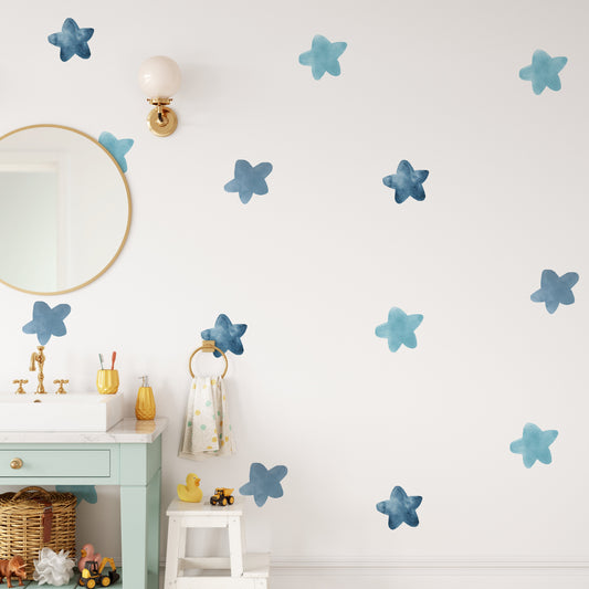 Watercolor Blue Stars Wall Decals